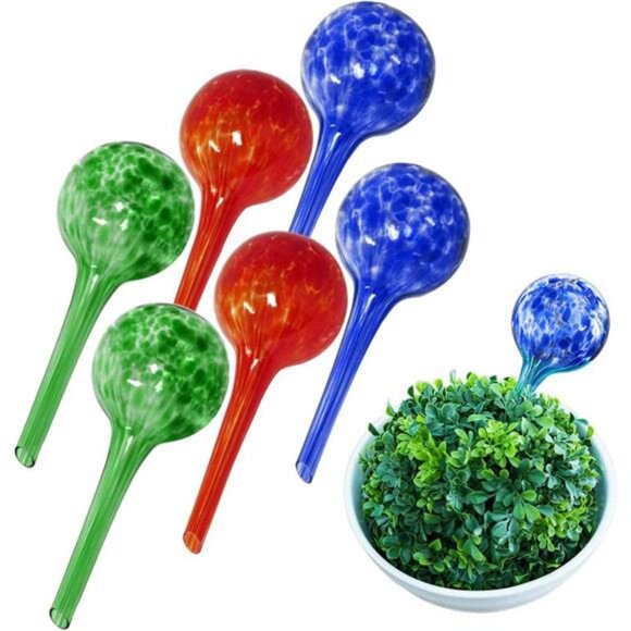 Plant Watering Globes (6 Pack) - Hand Blown Glass - Automatic Water Irrigation - Picture 1 of 8